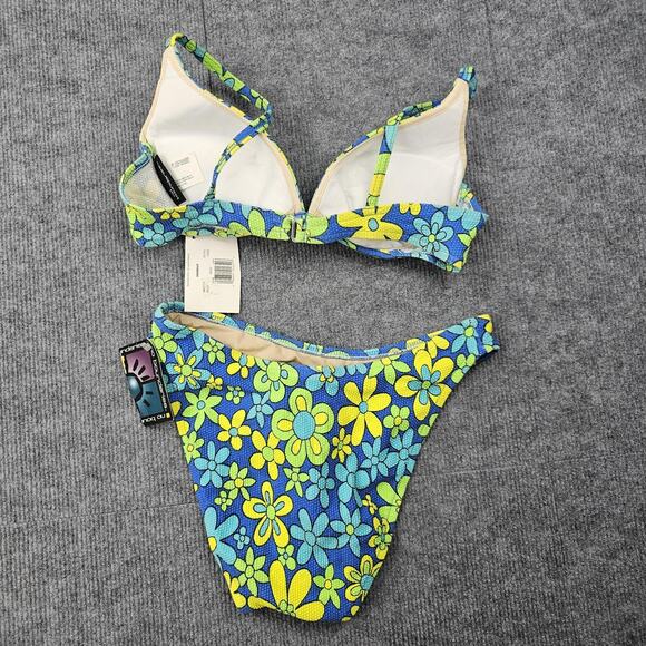 Y2K No Boundaries Bikini Swimsuit Womens Large Blue Floral Daisy Two Piece Retro - Picture 7 of 7
